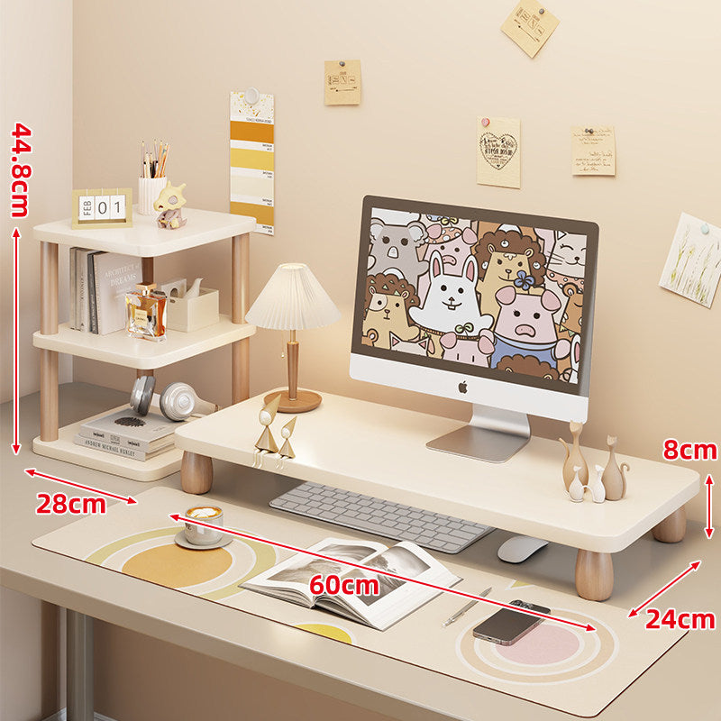 Low-Profile Ergonomic Wooden Desktop Monitor Lift with Under-Shelf Keyboard Storage