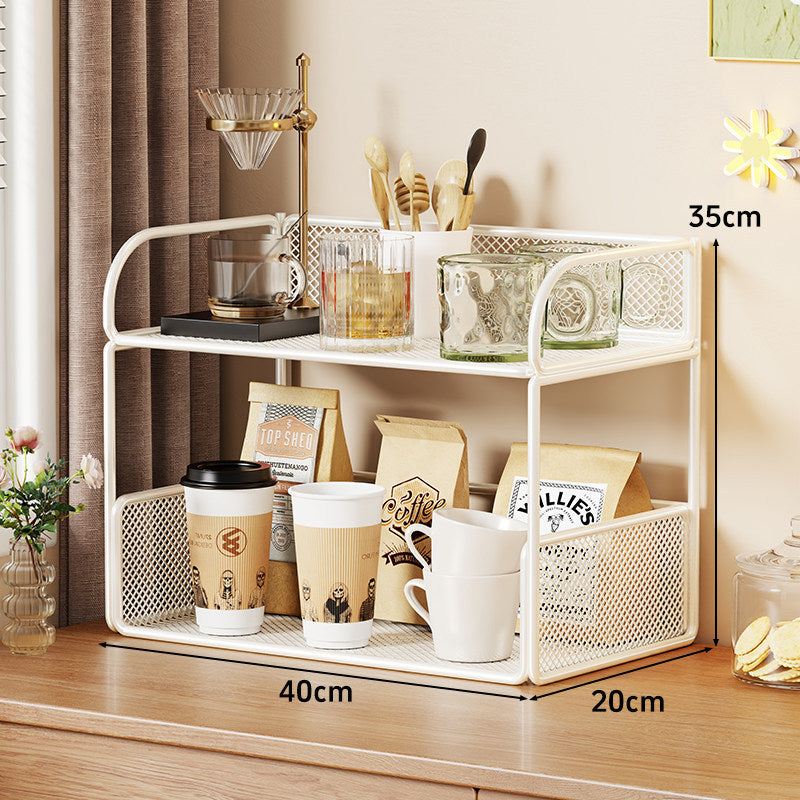 Compact Perforated Metal Tiered Countertop Pantry Organizer