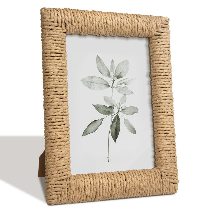 Artful picture frame made of woven natural material