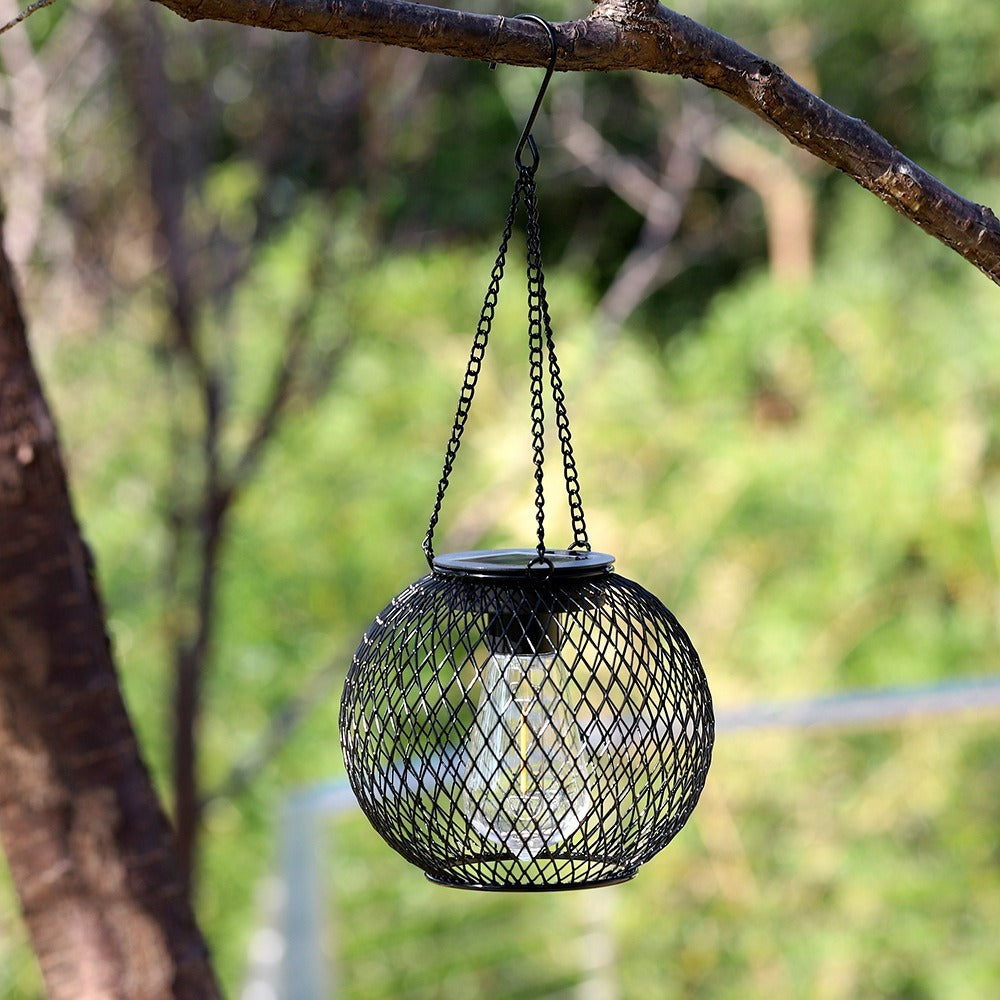 Outdoor Solar Hanging Lights in Metal Cage with Warm LED Candle Light