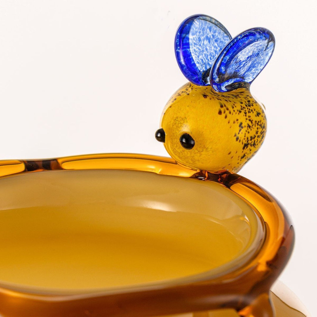 Handblown Decorative Glass Honey Jar with Bee Accent