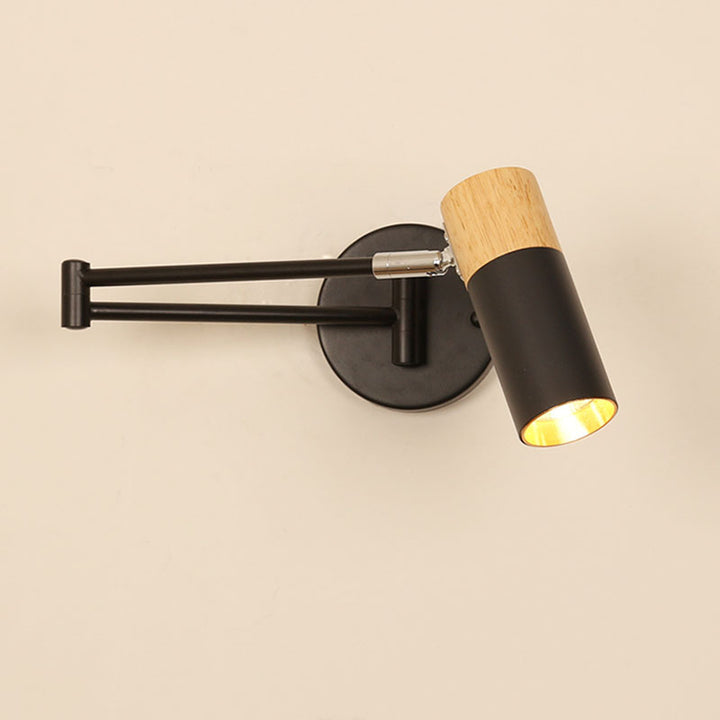 Adjustable swivel arm wall spotlight with wood accent