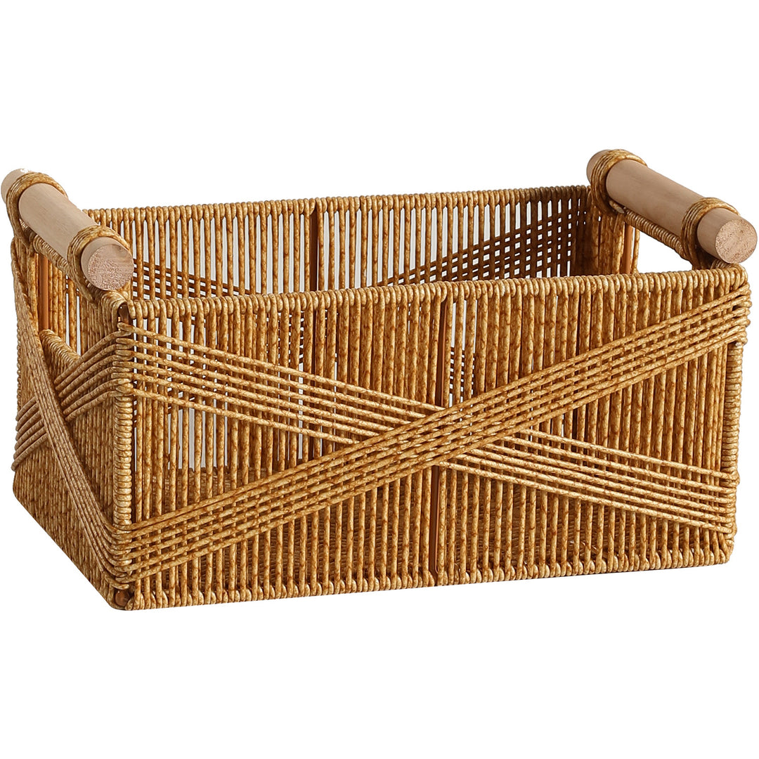Handwoven Decorative Storage Basket With Wooden Handles