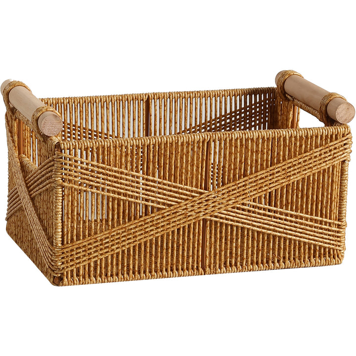 Handwoven Decorative Storage Basket With Wooden Handles