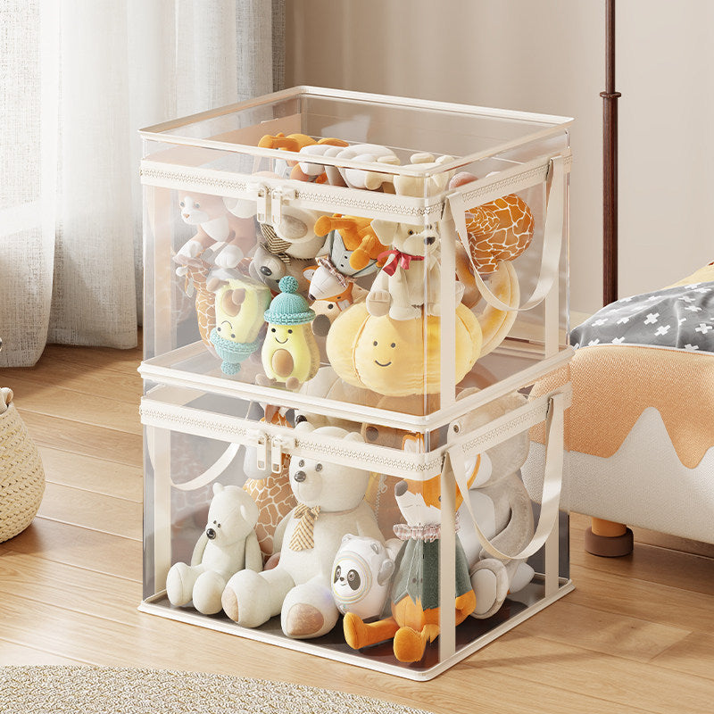 Stackable Transparent Zippered Storage Box Organizer with Reinforced Carry Handles