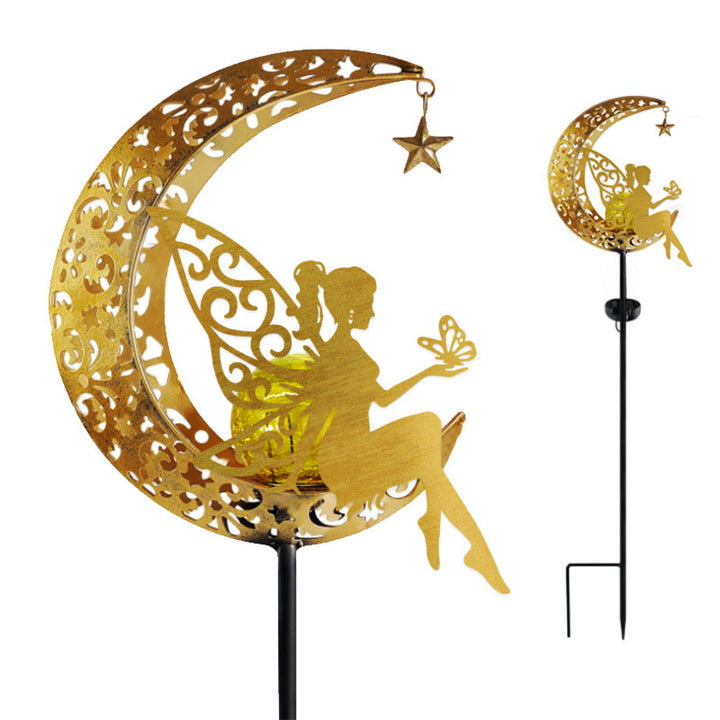 Solar-powered Filigree Crescent Stake Lantern