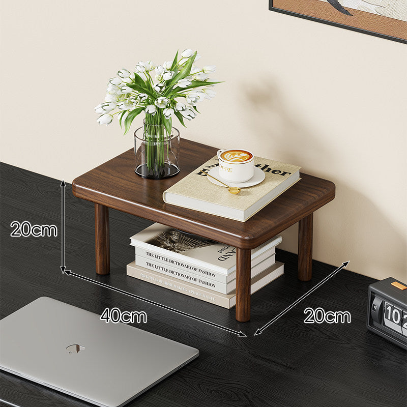 Compact Solid Wood Elevated Desk Display Stand with Under-Shelf Storage and Rounded Leg Design