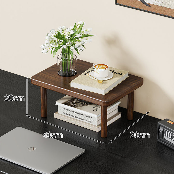 Compact Solid Wood Elevated Desk Display Stand with Under-Shelf Storage and Rounded Leg Design