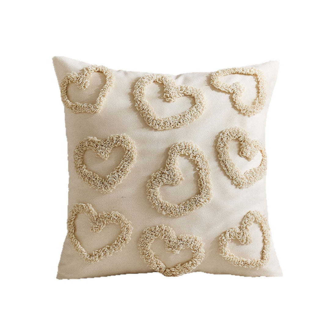Handcrafted Tufted Heart-Pattern Lumbar Throw Pillow Cover