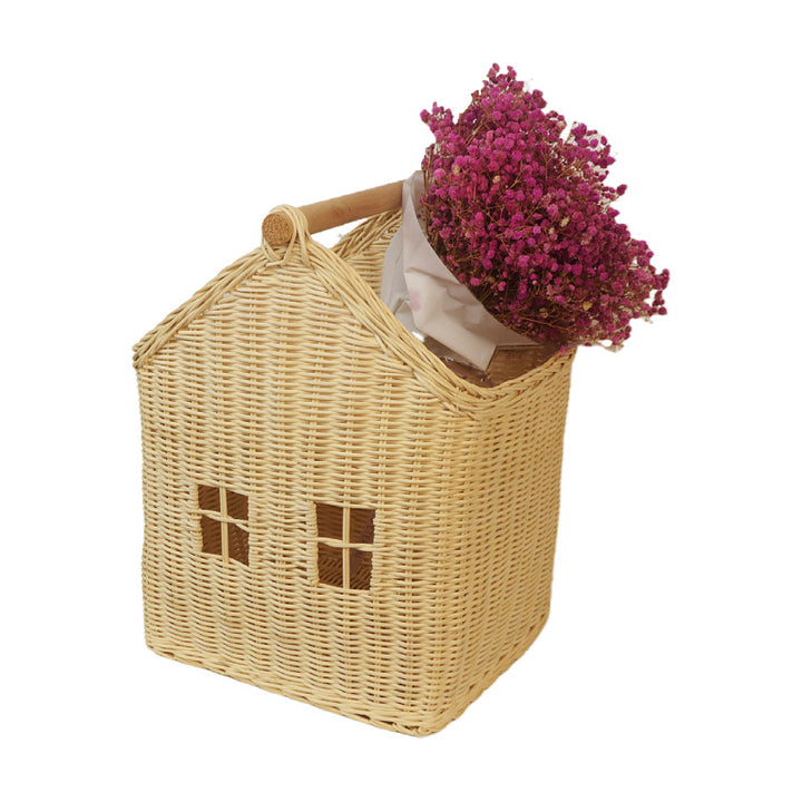 Playful storage basket in the shape of a house