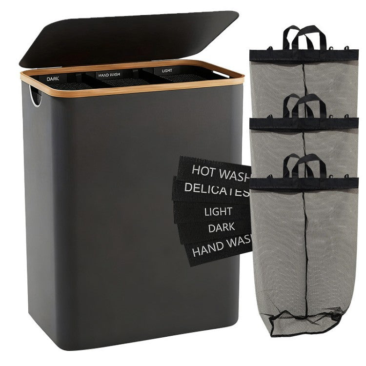 Laundry separation system with bamboo lid and multiple compartments