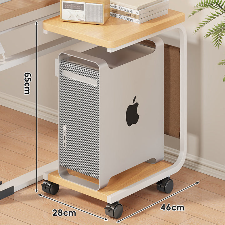 Rolling Desktop CPU Tower Stand with Wooden Base and Swivel Casters