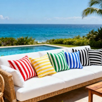 Outdoor Weather-Resistant Striped Square Throw Pillow Covers