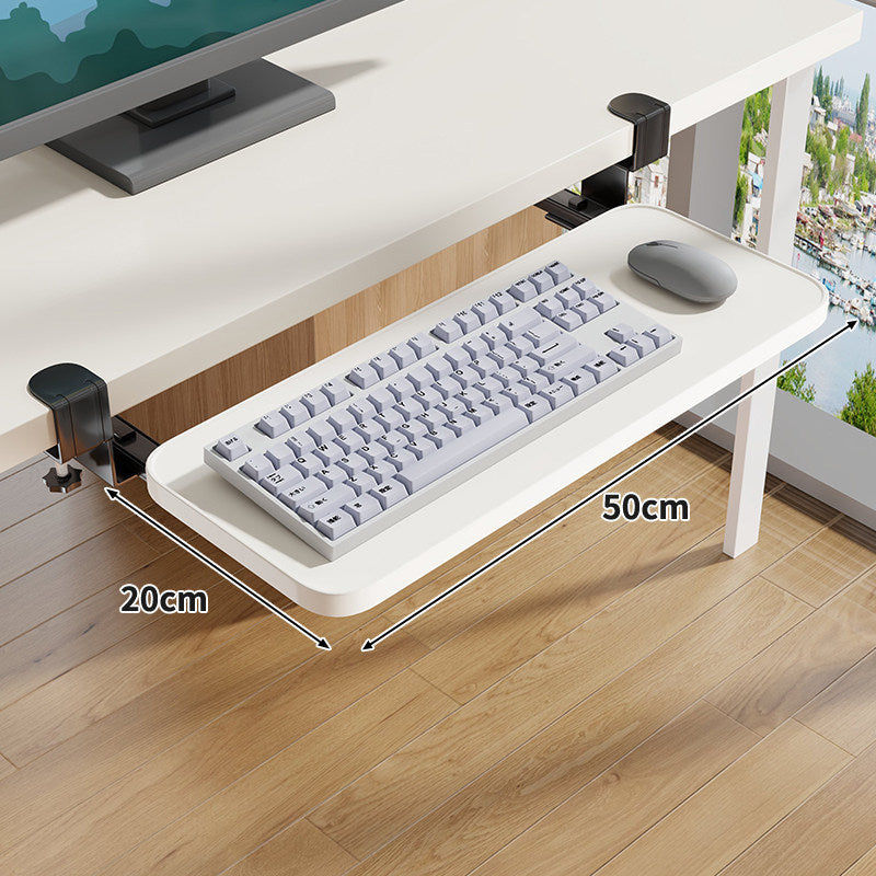 Under-Desk Slide-Out Keyboard Tray Clamp Mount with Ergonomic Wooden Platform