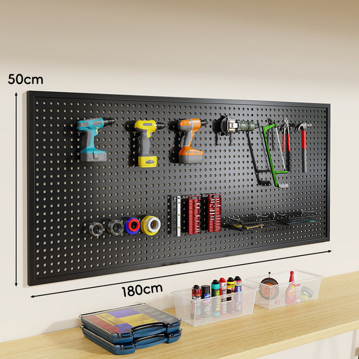 Heavy-Duty Wall-Mounted Perforated Steel Pegboard Tool Organizer with Modular Hooks and Shelf