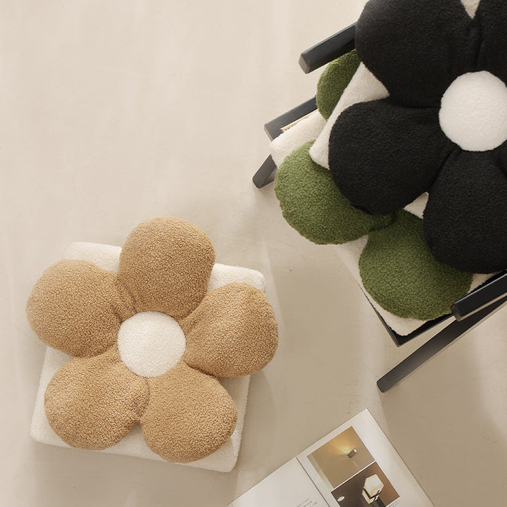 Padded flower seat cushion with teddy plush and ergonomic padding