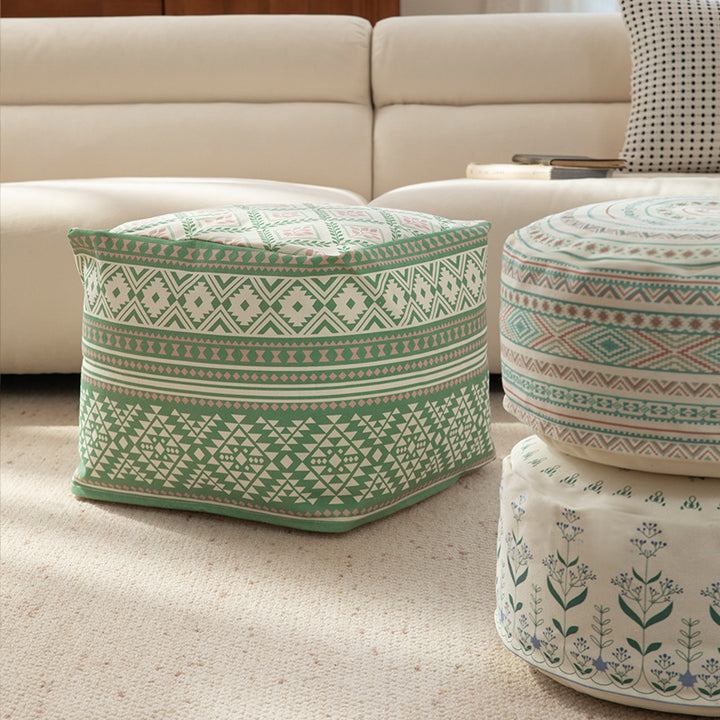 Boho mandala design seat cushion pouf with carrying handle