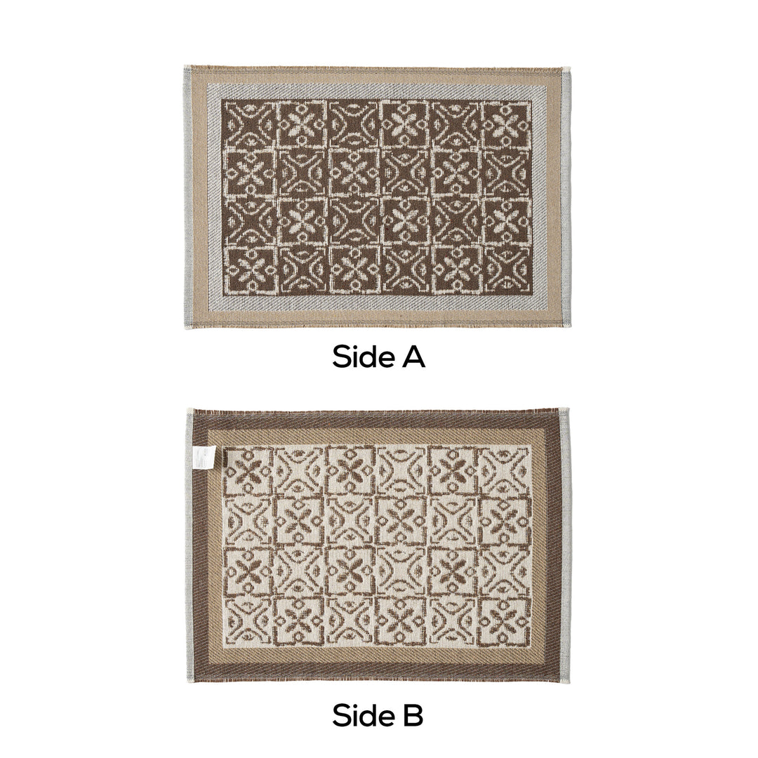 Reversible woven rug runner with ornamental jacquard structure