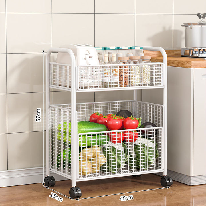 Rolling Kitchen Storage Cart with Mesh Basket