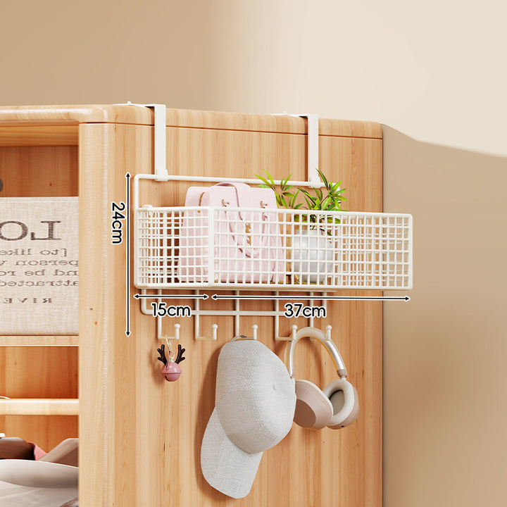 Over-the-Door Metal Grid Hanging Organizer with Four Stackable Baskets and Hooks
