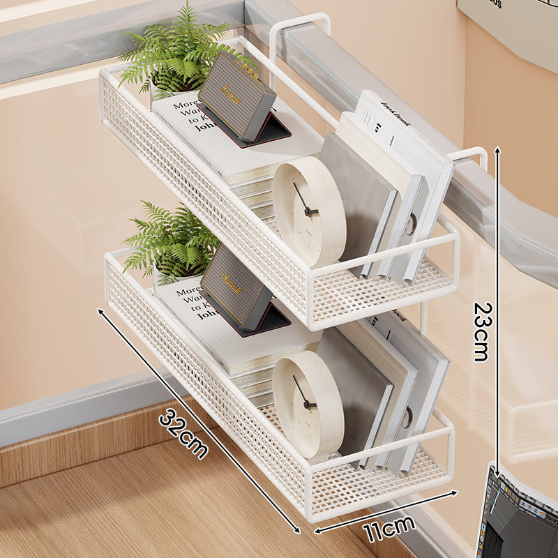 Clamp-On Mesh Desk Partition Shelf Organizer with Lattice Tray and Over-Edge Hooks