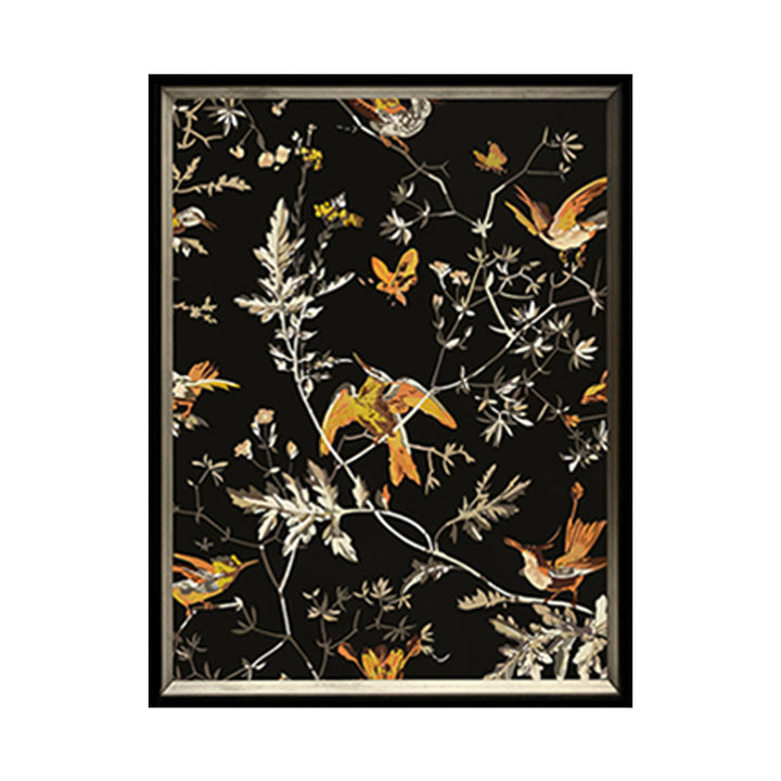 Decorative Framed Bird and Floral Artwork