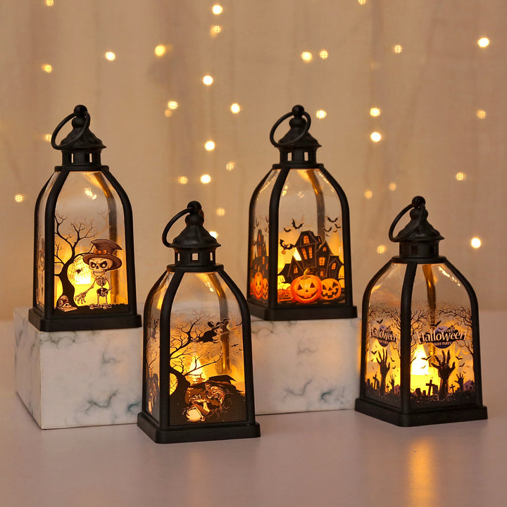Battery-operated ghost pumpkin LED lantern