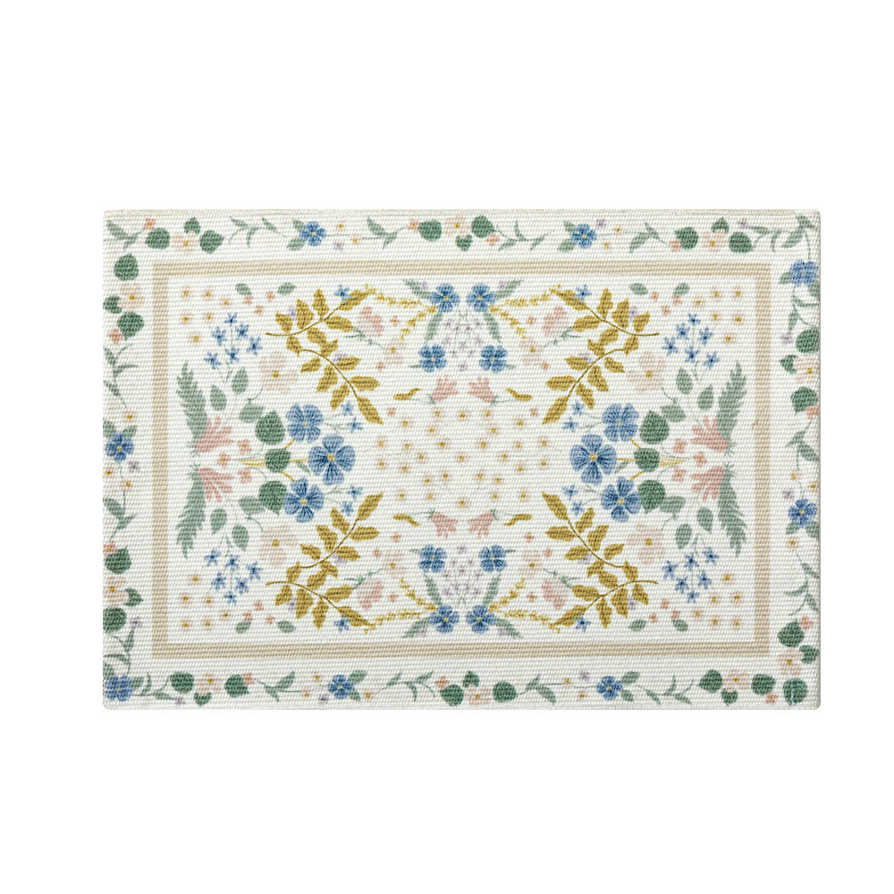 Floral woven bath mat with jacquard structure, absorbent cotton surface and non-slip underside