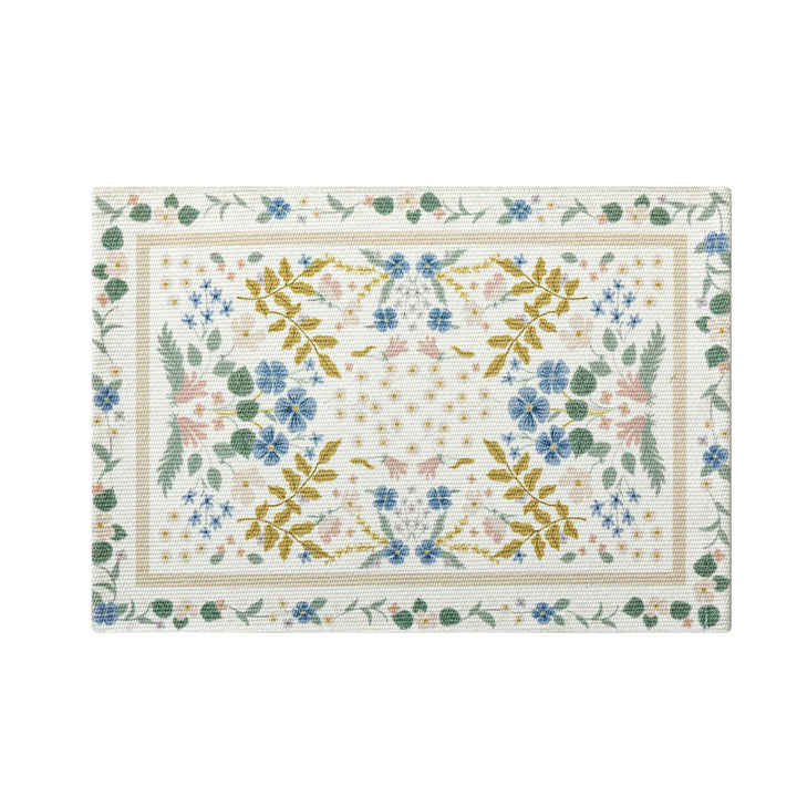 Floral woven bath mat with jacquard structure, absorbent cotton surface and non-slip underside