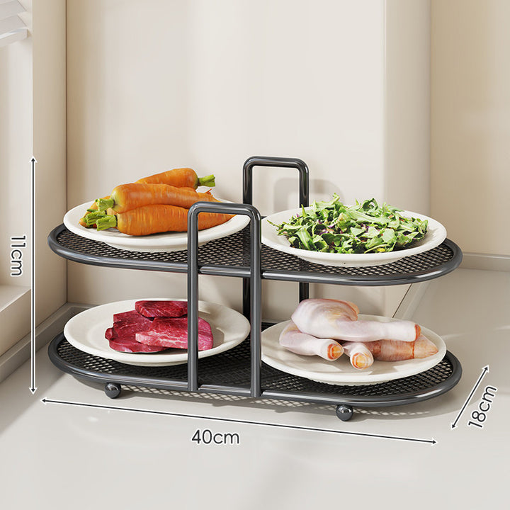 Tri-Level Oval Mesh Corner Countertop Pantry Organizer