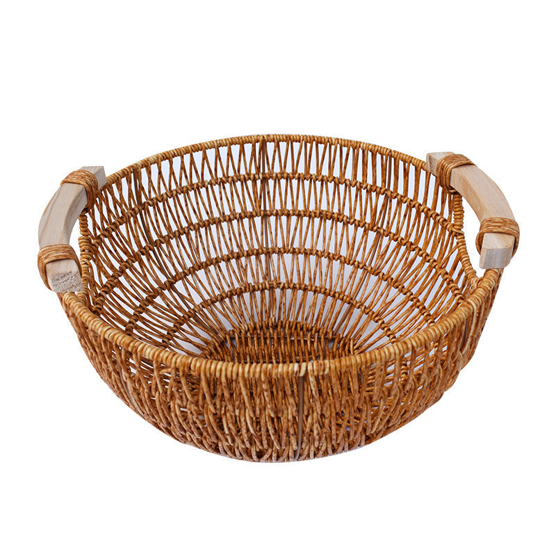 Handcrafted Woven Storage Basket with Wooden Handles