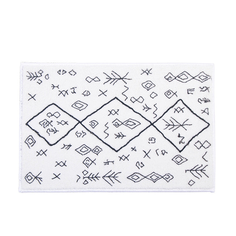 Soft high-pile bath mat rug with Berber-inspired diamond pattern