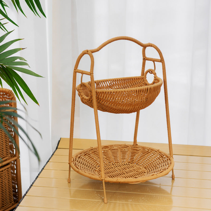Two-Tiered Woven Fruit Display Stand