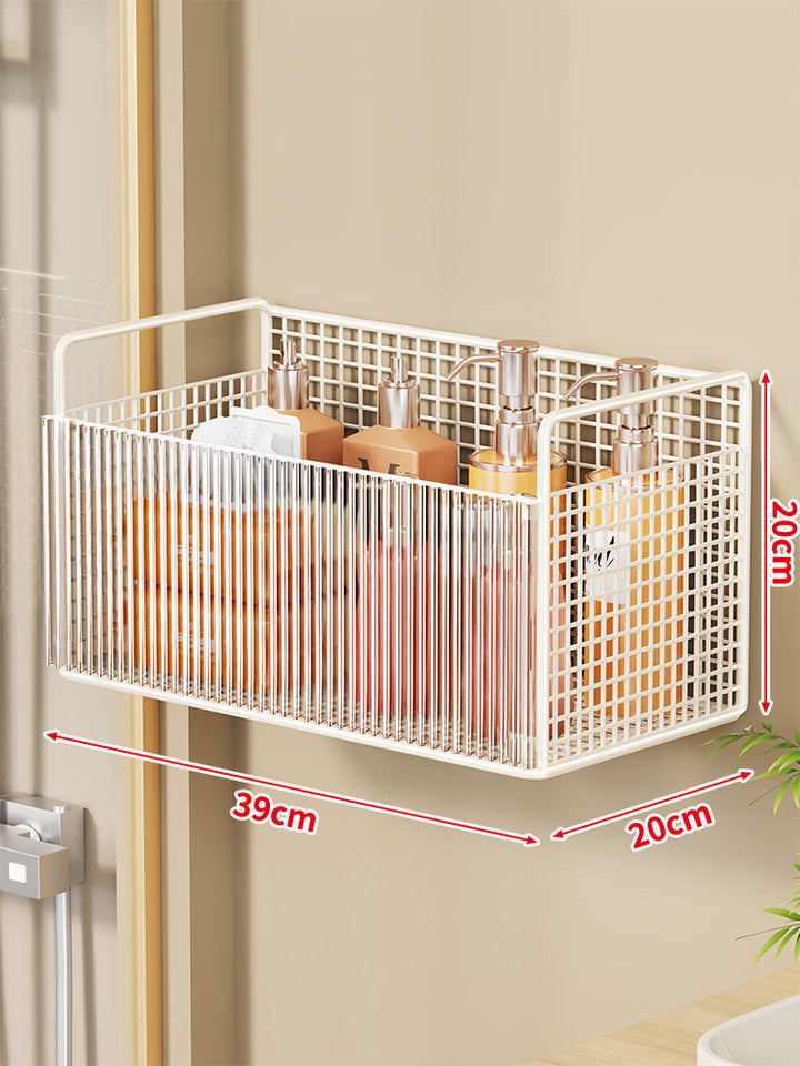 Wall-mounted Mesh Bathroom Organizer with Clear Ribbed Front Panel