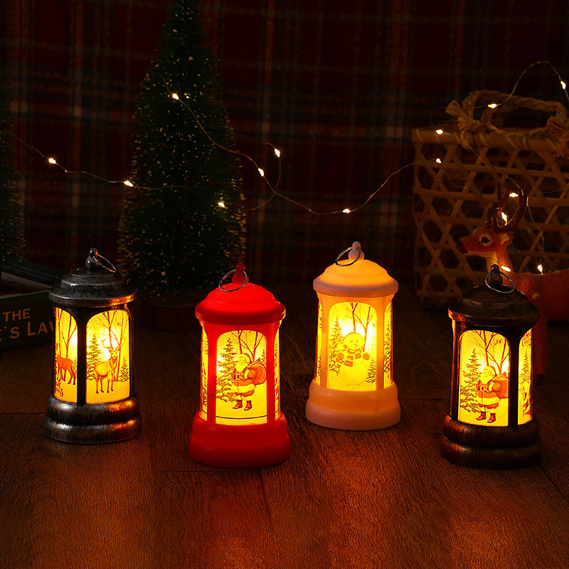 Nostalgic Christmas lantern with glowing Santa Claus motif