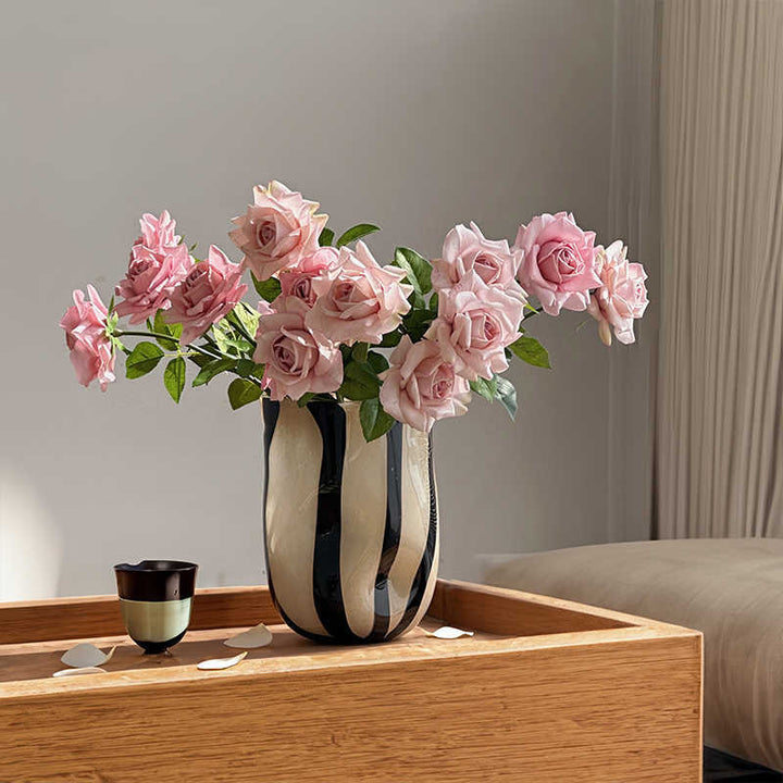 Hand-Blown Tall Striped Art Glass Vase