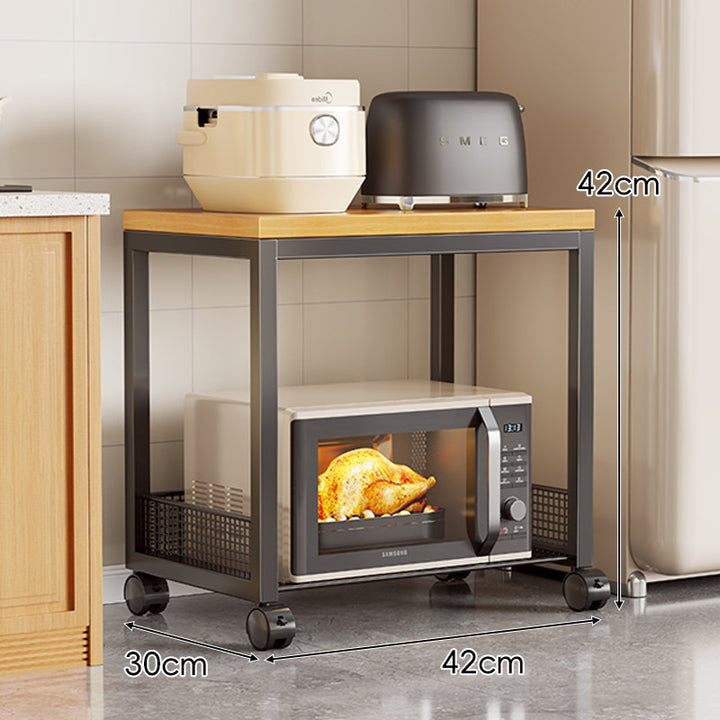 Rolling Kitchen Appliance Stand with Bamboo Top and Ventilated Mesh Shelves