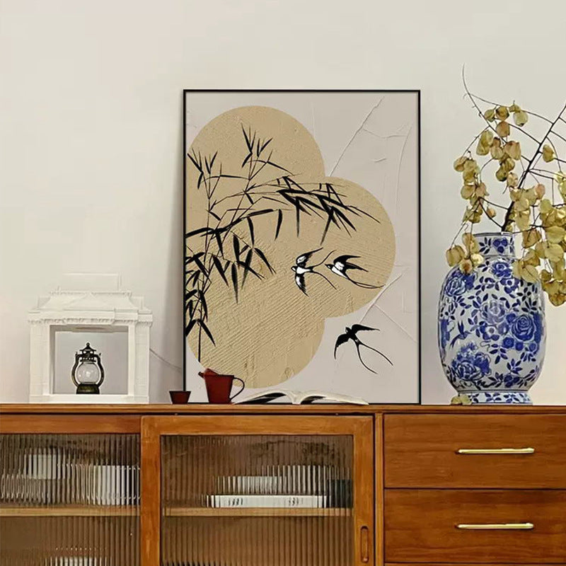 Decorative Wall Art with Bamboo and Bird Motif