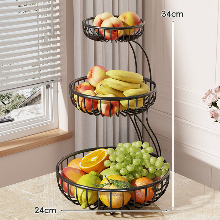 Tiered Curved-Frame Open-Wire Fruit Bowl Stand