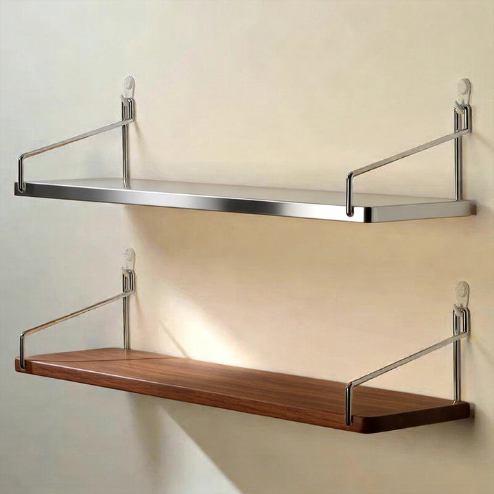 Small Wall-Mounted Floating Shelf with Minimal Metal U-Brackets and Thin Solid Wood Board