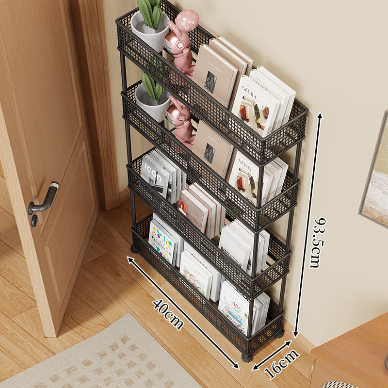 Slim Four-Tier Metal Mesh Narrow Bookshelf Organizer