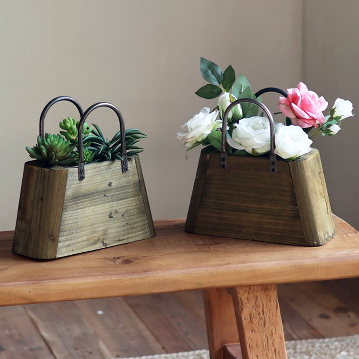 Wooden container with handles