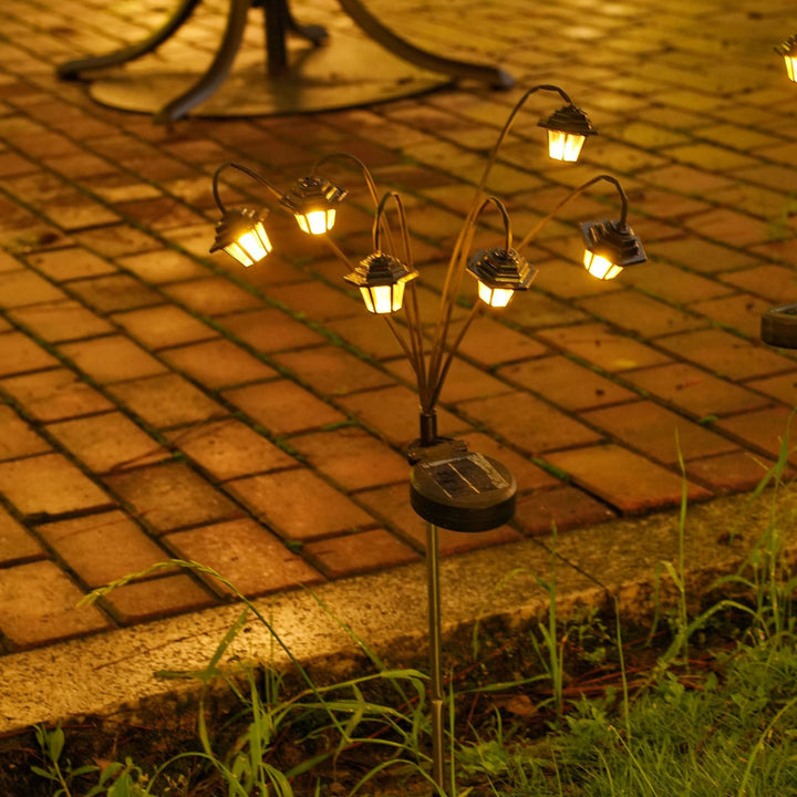 Solar-Powered Vintage Lantern with Multiple Heads Path Stake Set