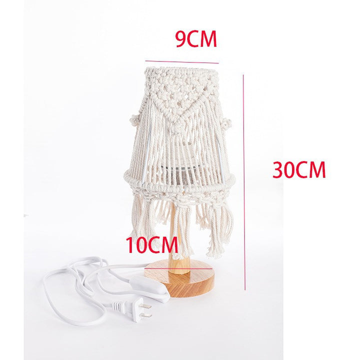 Macramé Table Lamp with Natural Wooden Base