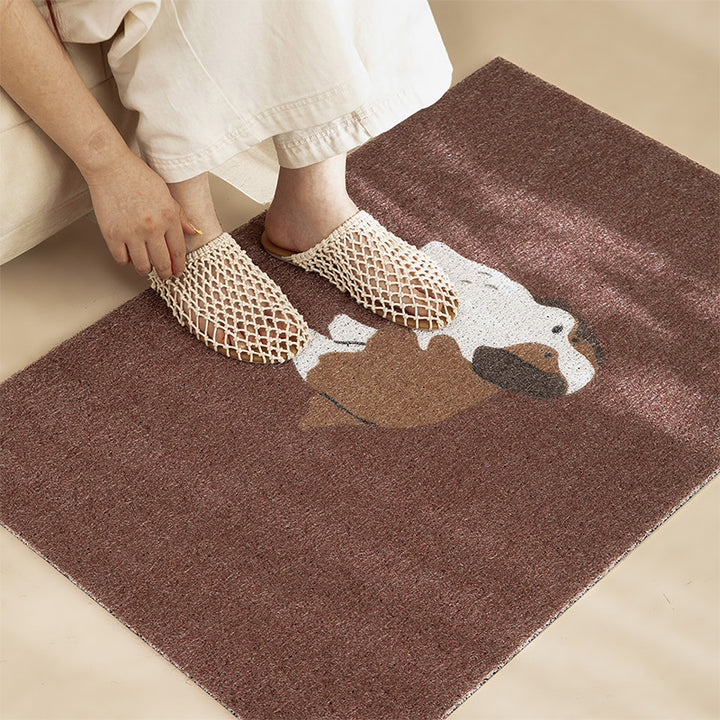 Coconut doormat with striped pattern and playful dog motif