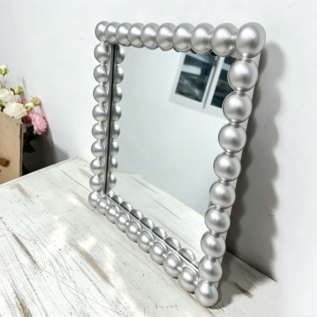 Decorative Square Wall Mirror with Beaded Frame