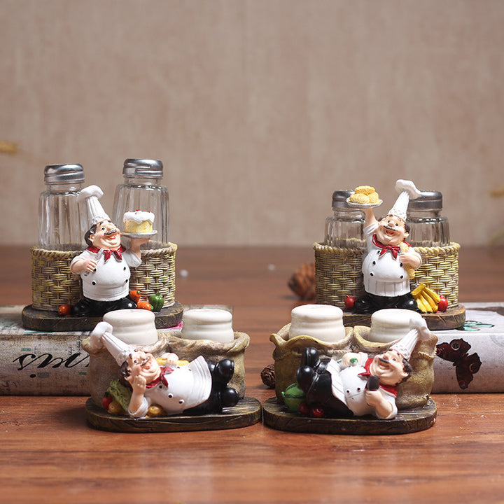 Chef-Themed Decorative Salt and Pepper Shaker Holder