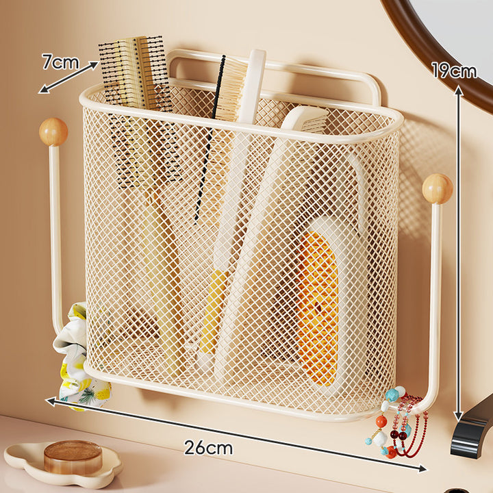 Wall-Mounted Ventilated Mesh Bathroom Organizer Caddy with Dual Side Hooks