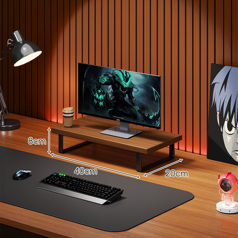 Elevated Solid Wood Ergonomic Monitor Riser Shelf with Metal Frame Stand