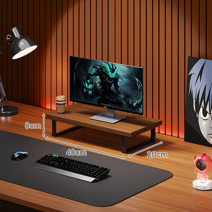 Elevated Solid Wood Ergonomic Monitor Riser Shelf with Metal Frame Stand